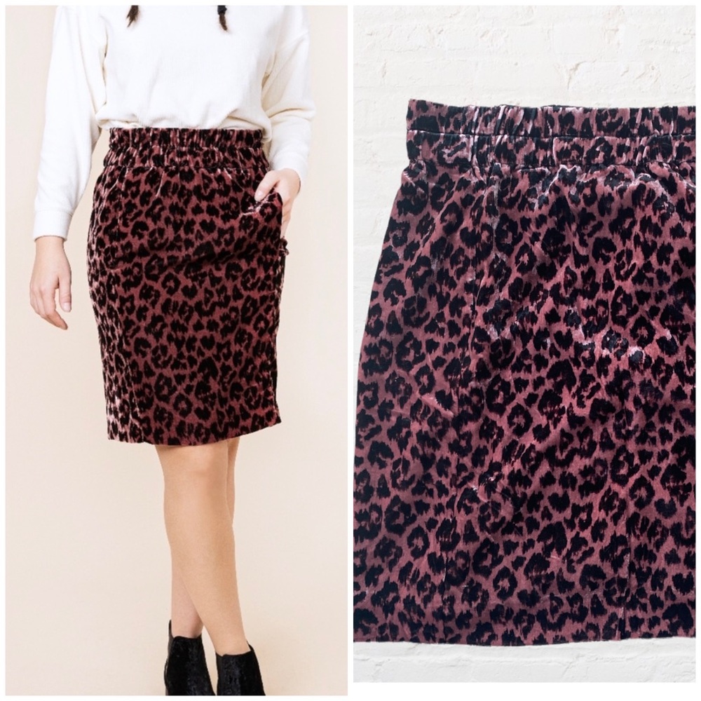 J. Crew Pink and Black Leopard Pencil Skirt